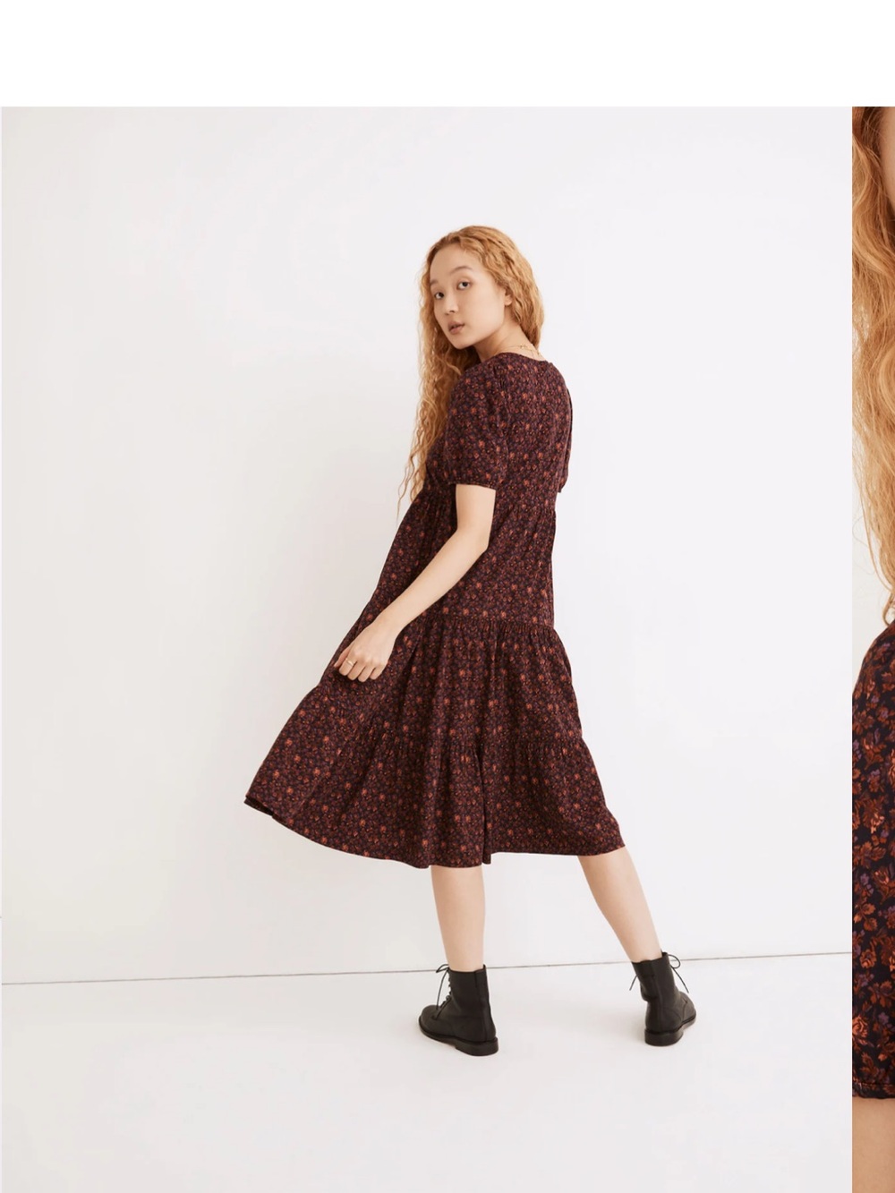 Madewell Aidy Square-Neck Tiered Midi Dress in Orchard Floral warm violet - Picture 5 of 11